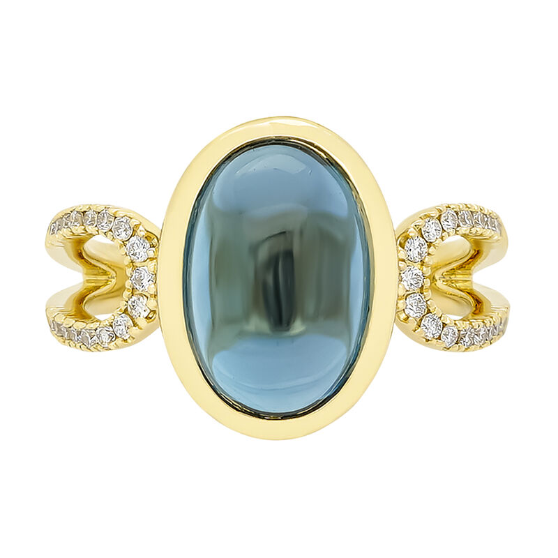 Oval London Blue Topaz & Diamond Ring in 10k Yellow Gold image number null