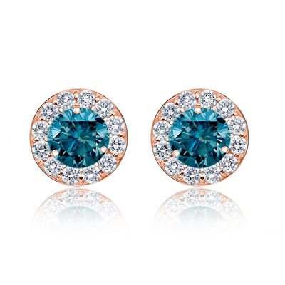 Blue 2ct. t.w. Diamond Halo Stud Earrings in 14k Rose Gold