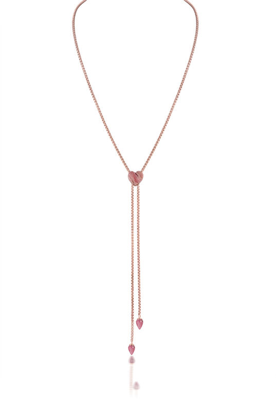 Pink Rhodochrosite Adjustable Necklace in Sterling Silver & 14k Rose Gold Plating image number null