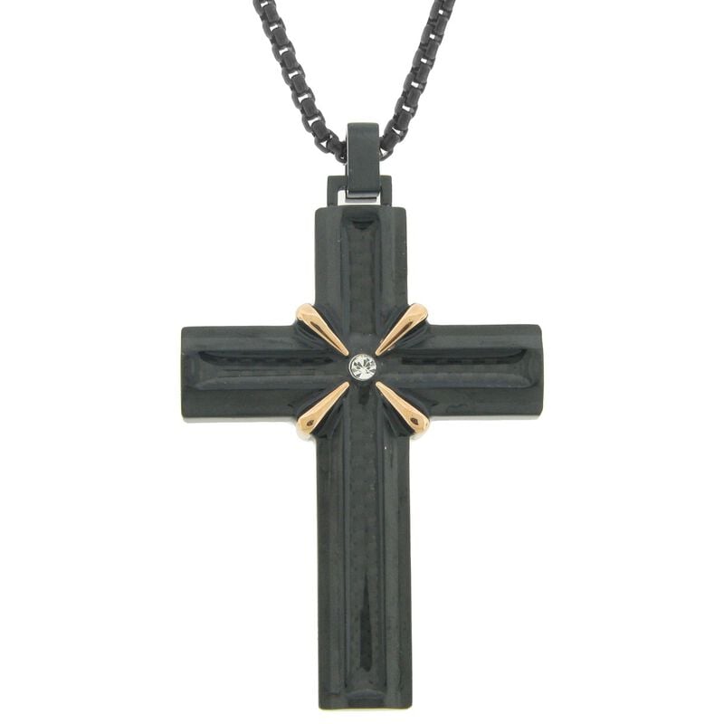 Men's Stainless Steel Multi Ion Plate Fancy X Center Cross Pendant image number null