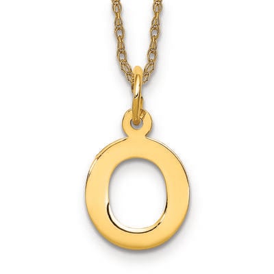 Small Block O Initial Necklace in 14k Yellow Gold