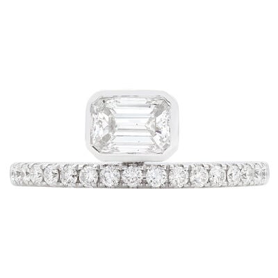 Emerald Natural Diamond 1ctw. Horizontal Classic Shank Engagement Ring in 14k White Gold