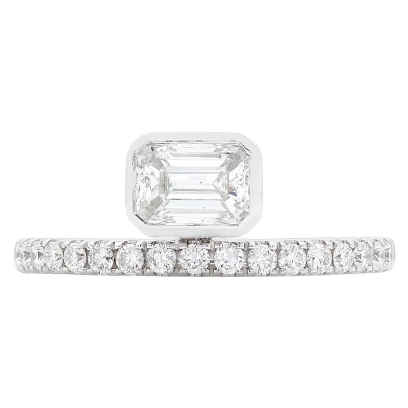 Emerald Natural Diamond 1ctw. Horizontal Classic Shank Engagement Ring in 14k White Gold image number null