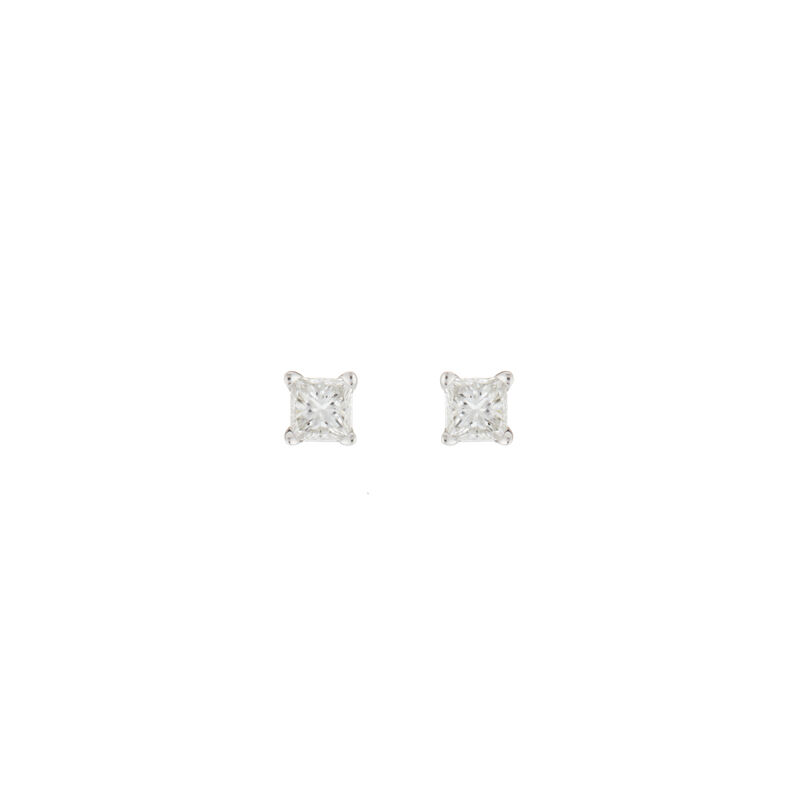 Princess-Cut Diamond Solitaire Stud Earrings 1/7ctw in 10kt White Gold image number null