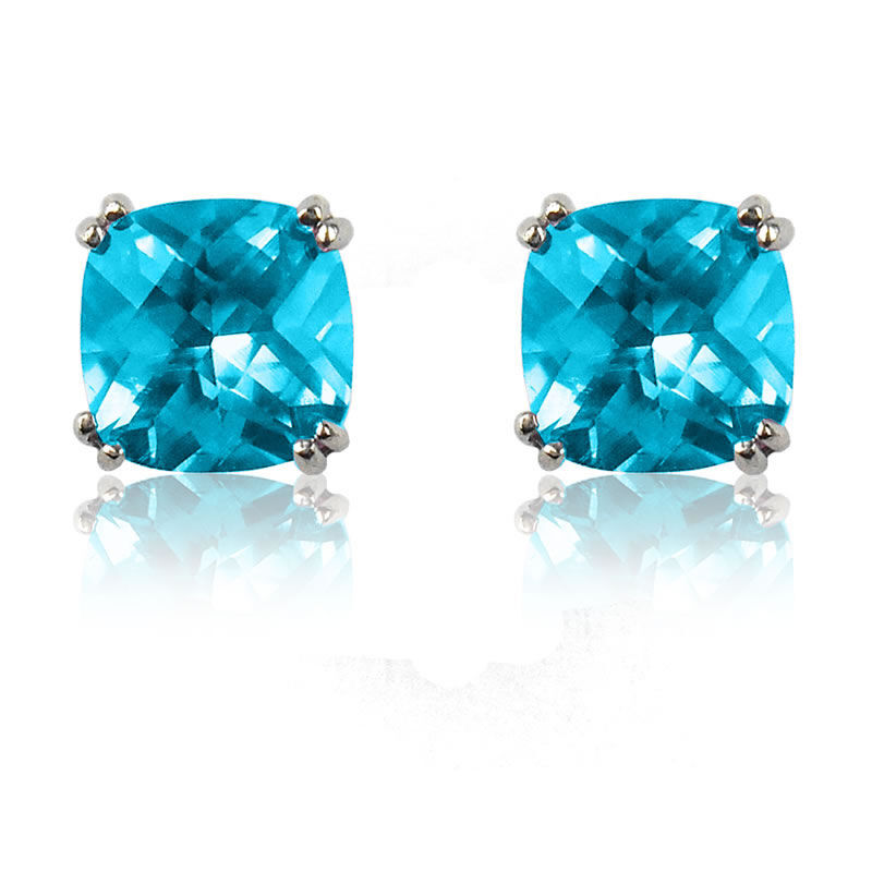 Blue Topaz Cushion-Cut Stud Earrings Sterling Silver image number null