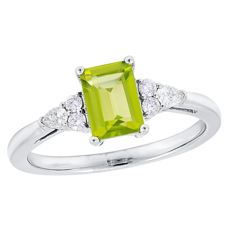 Peridot and Lab Diamond 1/5ctw. Cocktail Ring in White Gold image number null