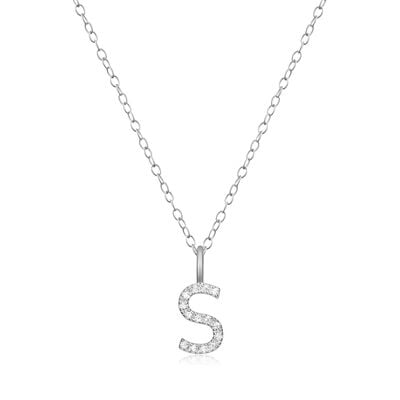 Lab Grown Diamond Letter S Initial Pendant Necklace in Sterling Silver