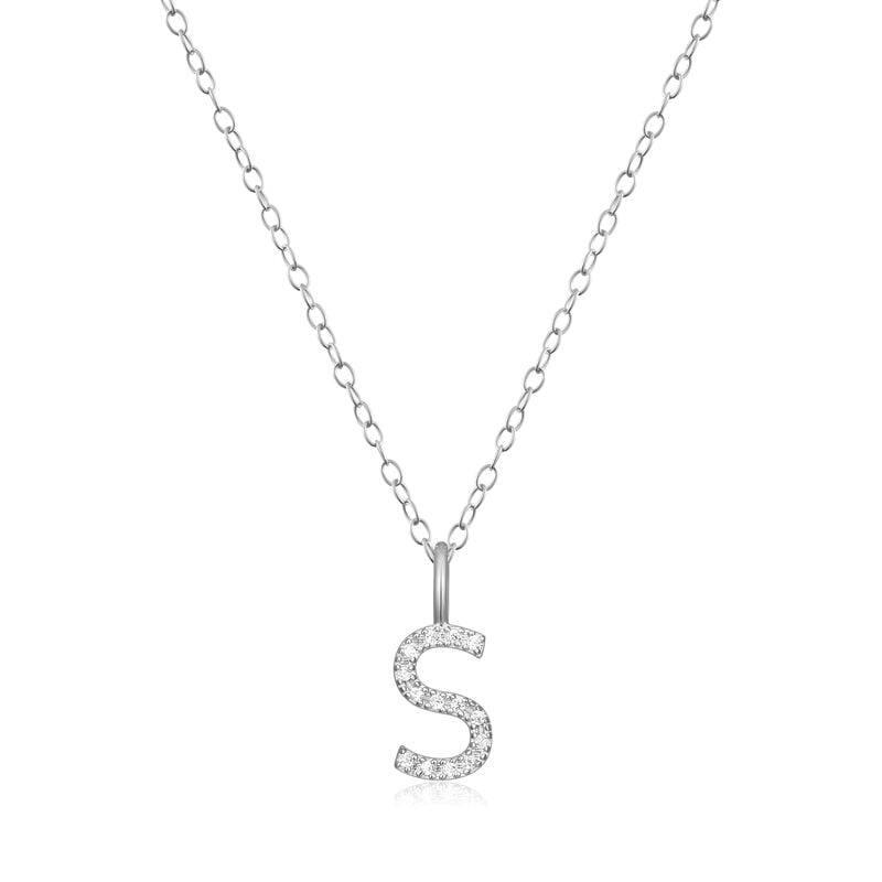 Lab Grown Diamond Letter S Initial Pendant Necklace in Sterling Silver image number null