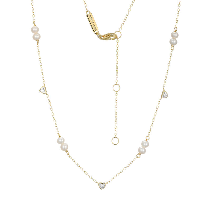 Freshwater Cultured Pearl & Lab Grown Diamond Heart Necklace in Gold Plated Sterling Silver image number null