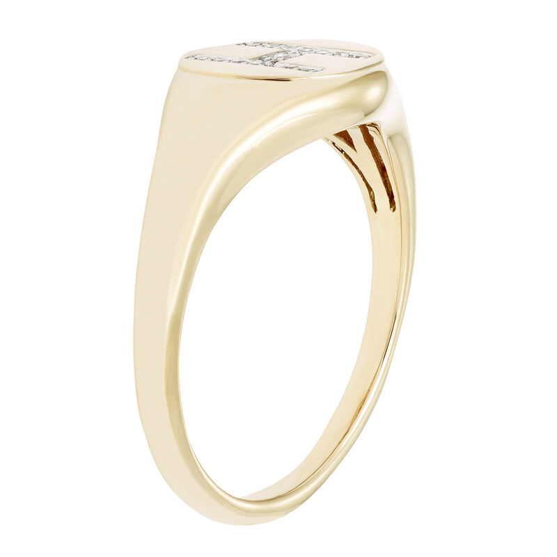 Diamond Initial H Signet Ring in 14k Yellow Gold image number null