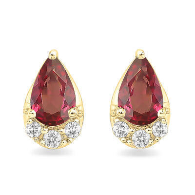 Pear-Shaped Ruby & Diamond Stud Earrings in 10k Yellow Gold