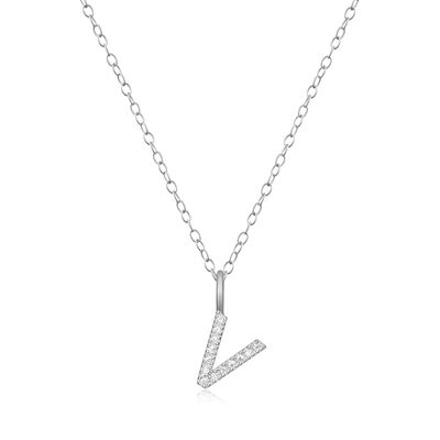 Lab Grown Diamond Letter V Initial Pendant Necklace in Sterling Silver