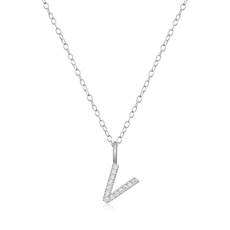 Lab Grown Diamond Letter V Initial Pendant Necklace in Sterling Silver image number null