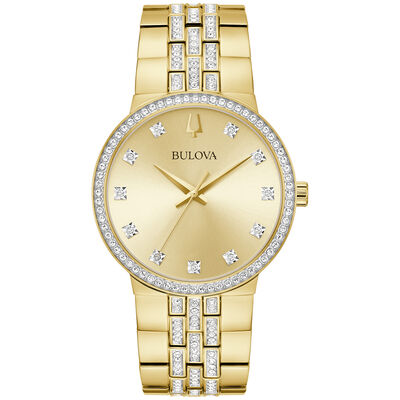 Bulova Men's Gold Ion Plated Stainless Steel Crystal Watch Set 98K113