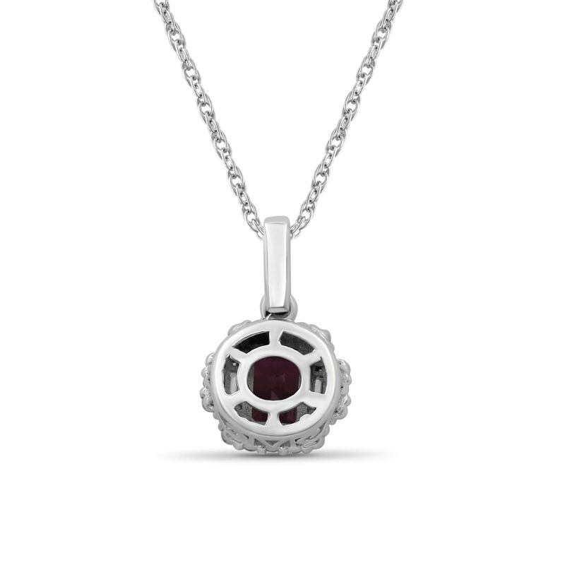 Emerald-Cut Ruby & Diamond Halo Pendant in 10k White Gold image number null
