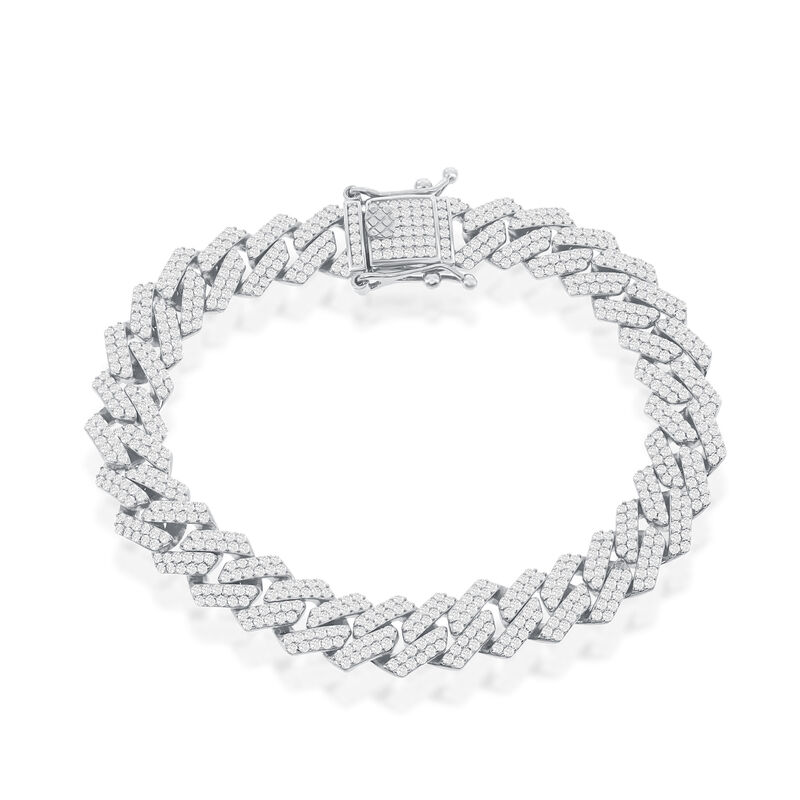 Men's 10.3mm Micro Pave CZ Monaco Bracelet 8.5" in Stainless Steel image number null