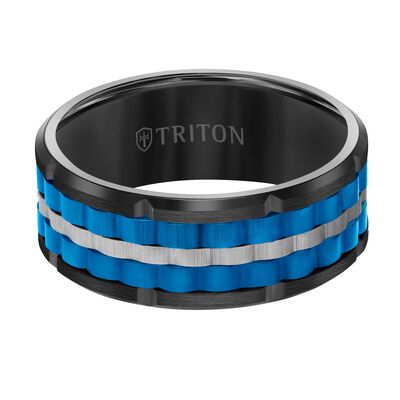 Triton Tungsten Double Blue, Black & Silver Weave Band