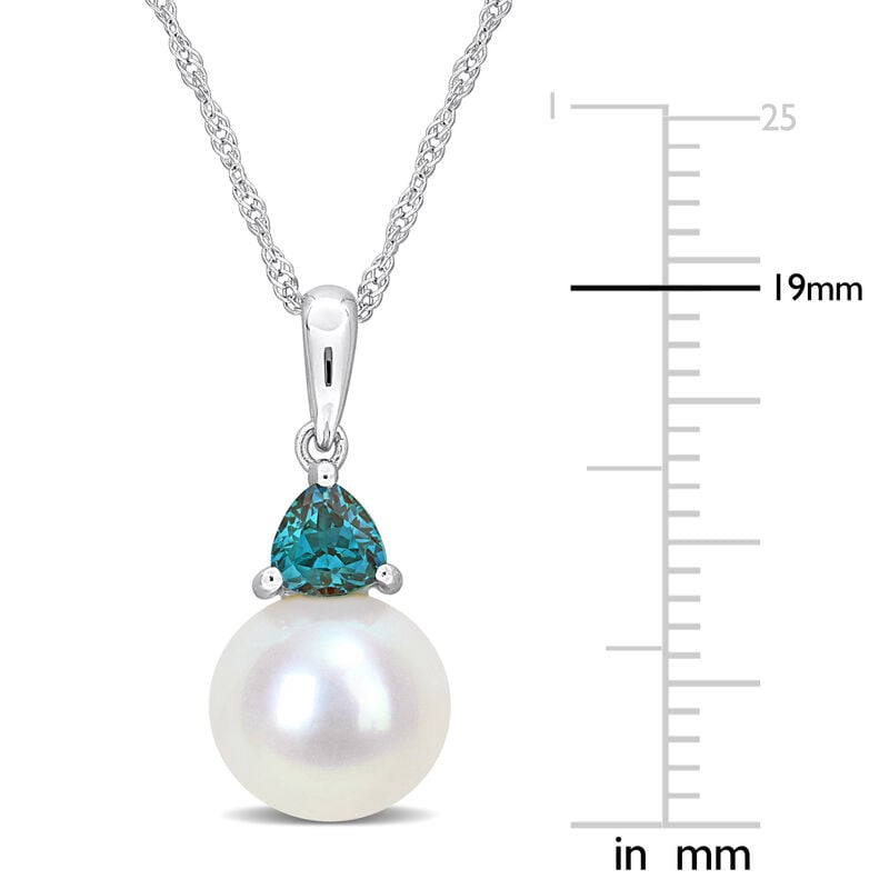 Created Alexandrite & Freshwater Cultured Pearl Necklace in 10k White Gold image number null