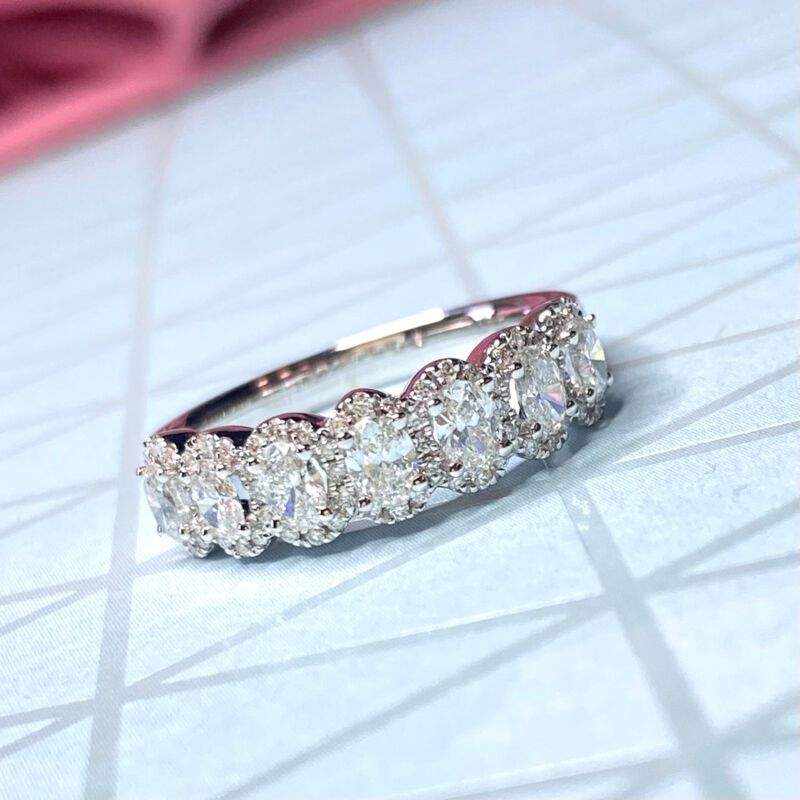 Oval & Brilliant-Cut 1ctw. Diamond Halo Anniversary Band in 14K White Gold image number null