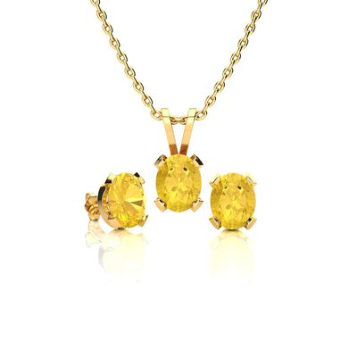 Oval-Cut Citrine Necklace & Earring Jewelry Set in 14k Yellow Gold Plated Sterling Silver