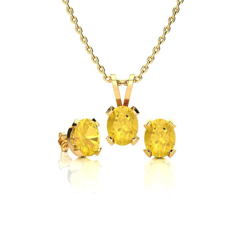 Oval-Cut Citrine Necklace & Earring Jewelry Set in 14k Yellow Gold Plated Sterling Silver image number null
