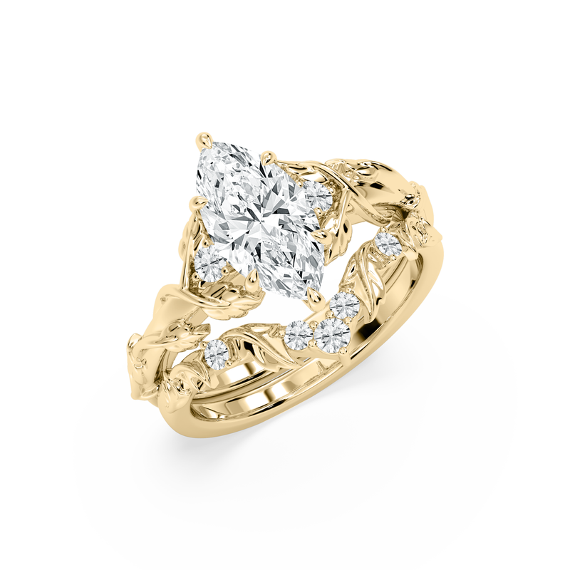 Marquise Lab Grown Diamond 2 1/4ctw. Three Stone Contour Bridal Set in 14k Yellow Gold image number null