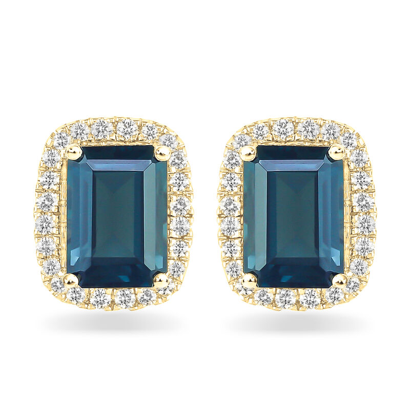 JK Crown London Blue Topaz & Diamond Stud Earrings in 10k Yellow Gold image number null