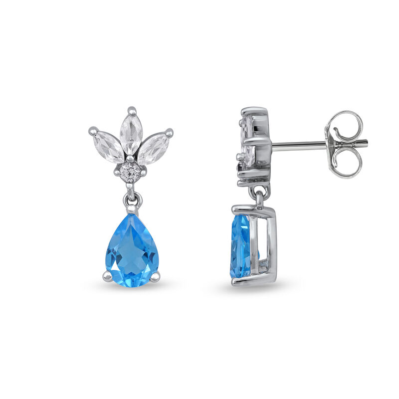 Swiss Blue Topaz & Created White Sapphire Drop Earrings in Sterling Silver image number null