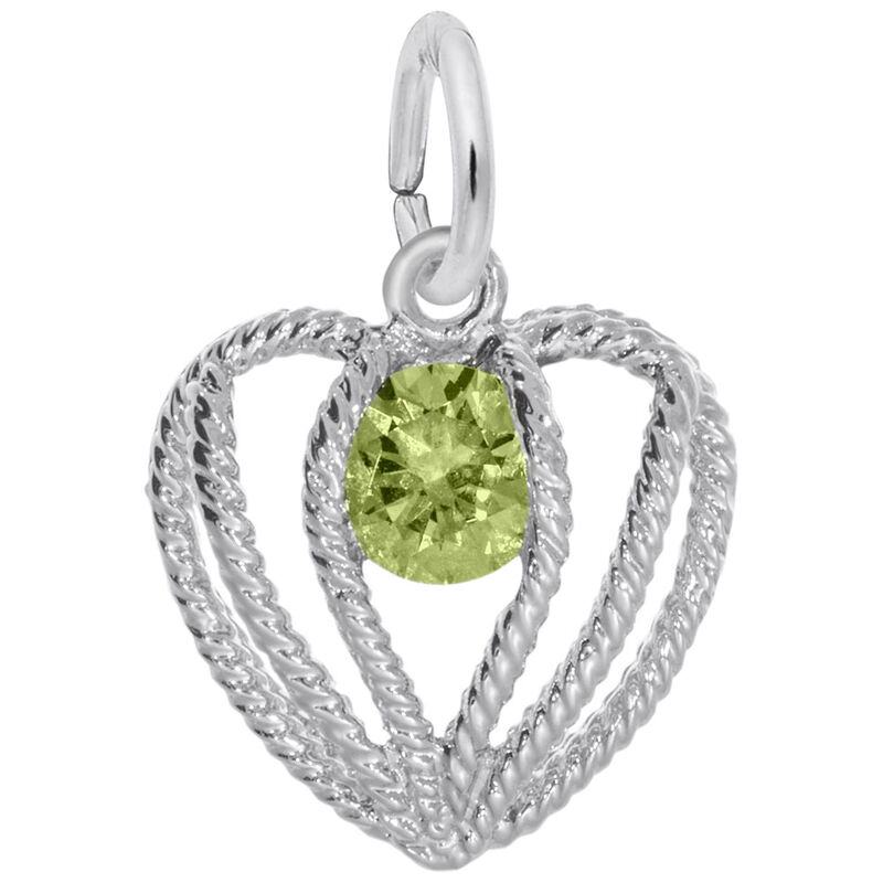 August Birthstone Held in Love Heart Charm in 14k White Gold image number null