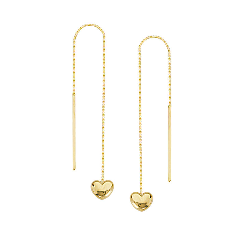 Heart Dangle Threaded Dangle Earrings in 14k Yellow Gold image number null