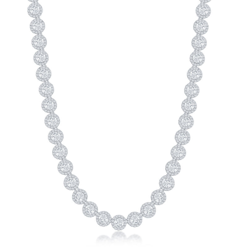 Halo CZ  Tennis Necklace in Sterling Silver  image number null