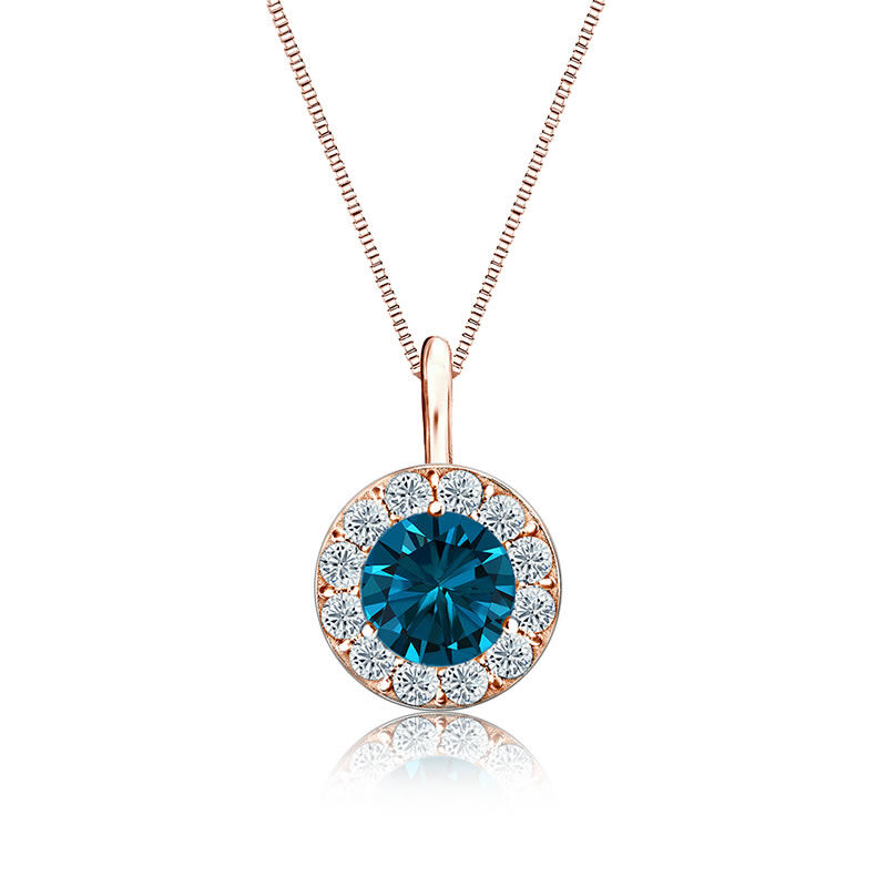 Blue & White Diamond Halo 3/4ct. Pendant in 14k Rose Gold image number null