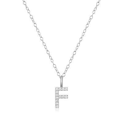 Lab Grown Diamond Letter F Initial Pendant Necklace in Sterling Silver