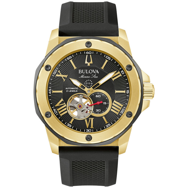 Bulova Men's Gold Plated Stainless Steel Marine Star Watch 98A272 image number null