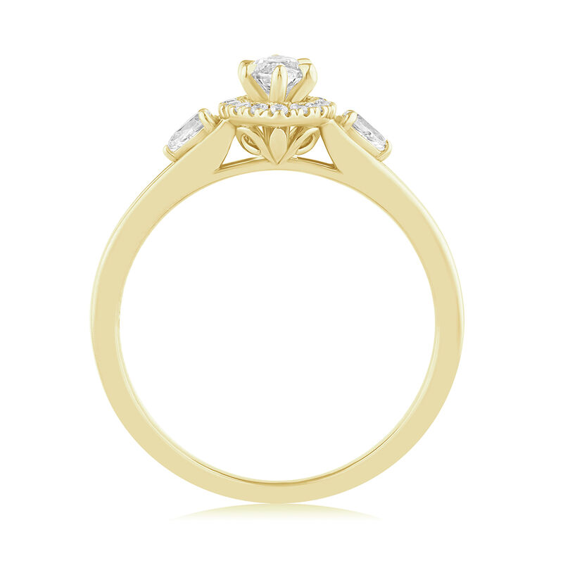 Marquise Lab Grown Diamond Halo Three Stone Engagement Ring in 14k Yellow Gold image number null