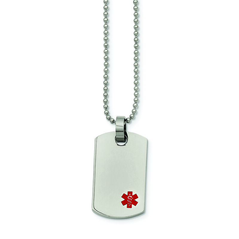 Medical Alert ID Small Dog Tag Necklace in Stainless Steel image number null