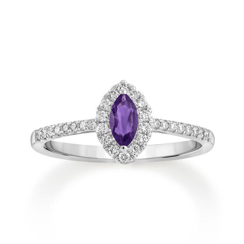 Marquise Amethyst Halo Lab Grown Diamond Ring in Sterling Silver image number null