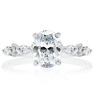 Marquise & Brilliant-Cut Lab Grown 1/3ctw. Diamond Horizontal Station Engagement Ring Setting Oval Center in 14k White Gold