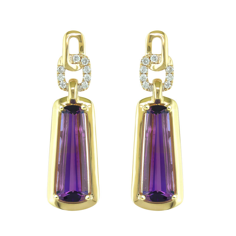Amethyst & Diamond Earrings in 10k Yellow Gold image number null
