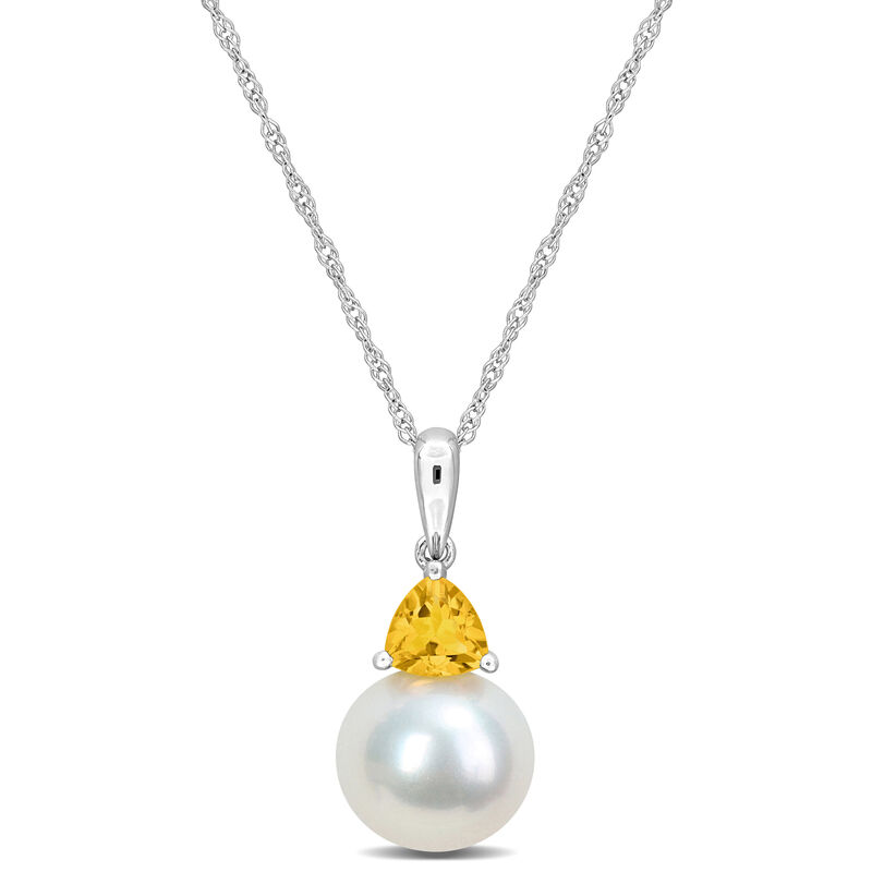 Citrine & Freshwater Cultured Pearl Necklace in 10k White Gold image number null