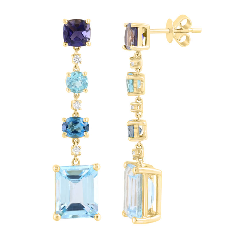 EFFY Blue Topaz & Diamond Drop Earrings in 14k Yellow Gold image number null