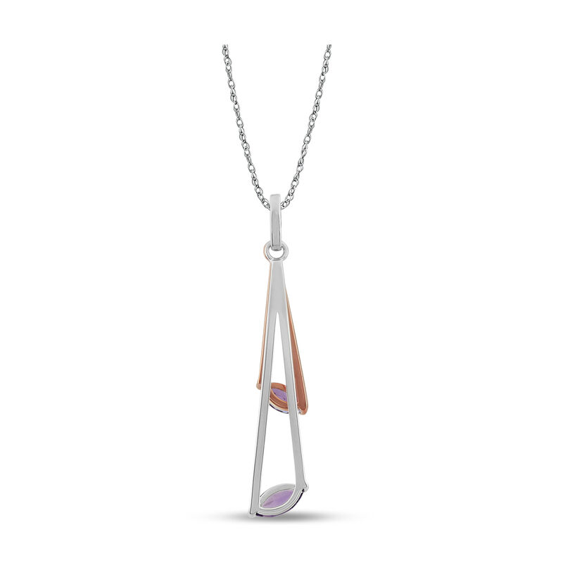 Double Marquise Amethyst & Diamond Drop Pendant in 10k Rose & White Gold image number null
