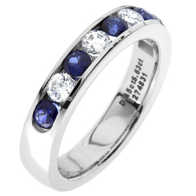 Diamond & Sapphire Channel Set 0.60ctw. Band in 14k White Gold