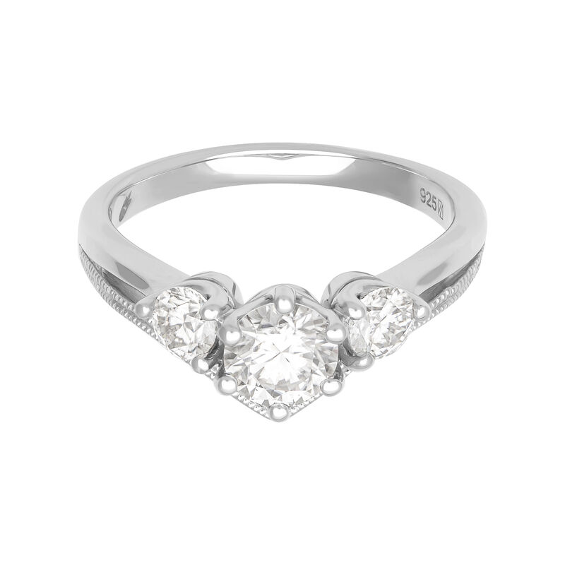 Brilliant-Cut 1ctw. Moissanite Three Stone Chevron Engagement Ring in Sterling Silver image number null