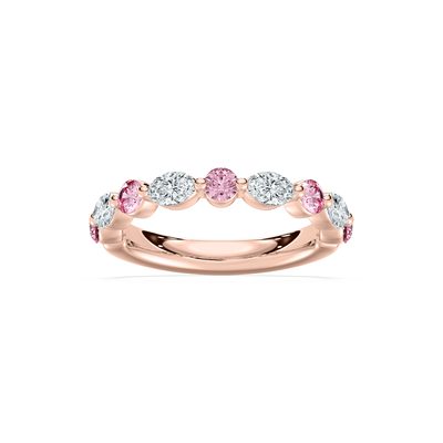 Lab Grown Marquise and Pink Round Diamond 1ctw. Horizontal Wedding Ring in 14k Rose Gold