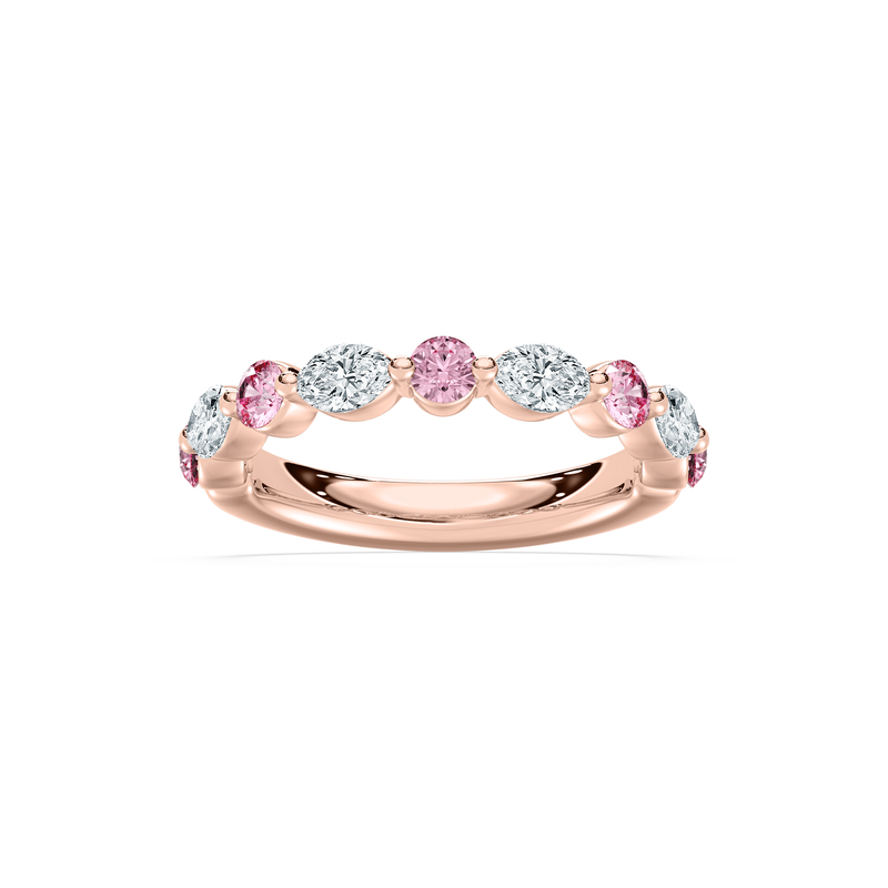 Lab Grown Marquise and Pink Round Diamond 1ctw. Horizontal Wedding Ring in 14k Rose Gold image number null