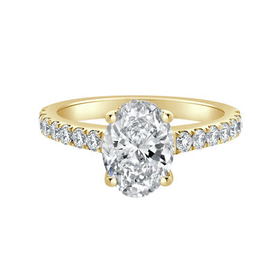 Oval-Cut Lab Grown 2 5/8 Diamond Hidden Halo Classic Cathedral Engagement Ring in 14k Yellow Gold