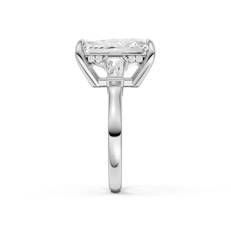 Radiant Lab Grown Diamond 6 1/2ctw. Three Stone Engagement Ring with Baguette Diamonds in 14k White Gold image number null