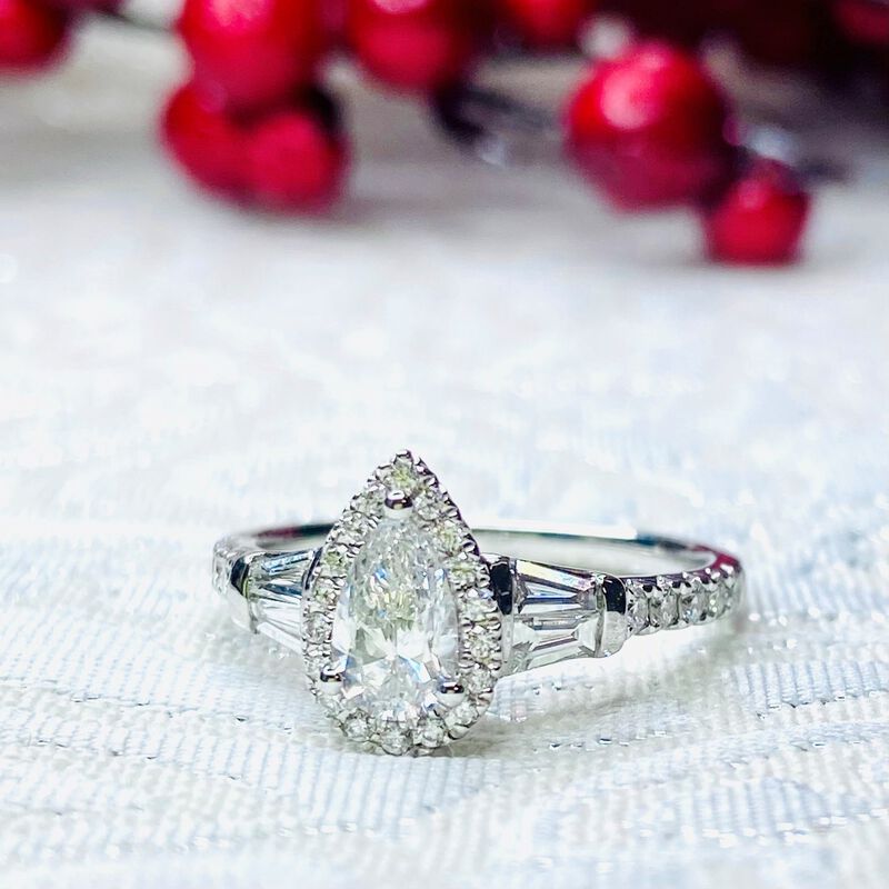 Perla. 1ctw. Pear-Shaped Diamond Halo Engagement Ring in 14K White Gold image number null