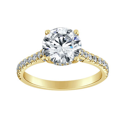 Brilliant-Cut Lab Grown 2 3/8ctw. Diamond Hidden Halo Cathedral Engagement Ring in 14k Yellow Gold